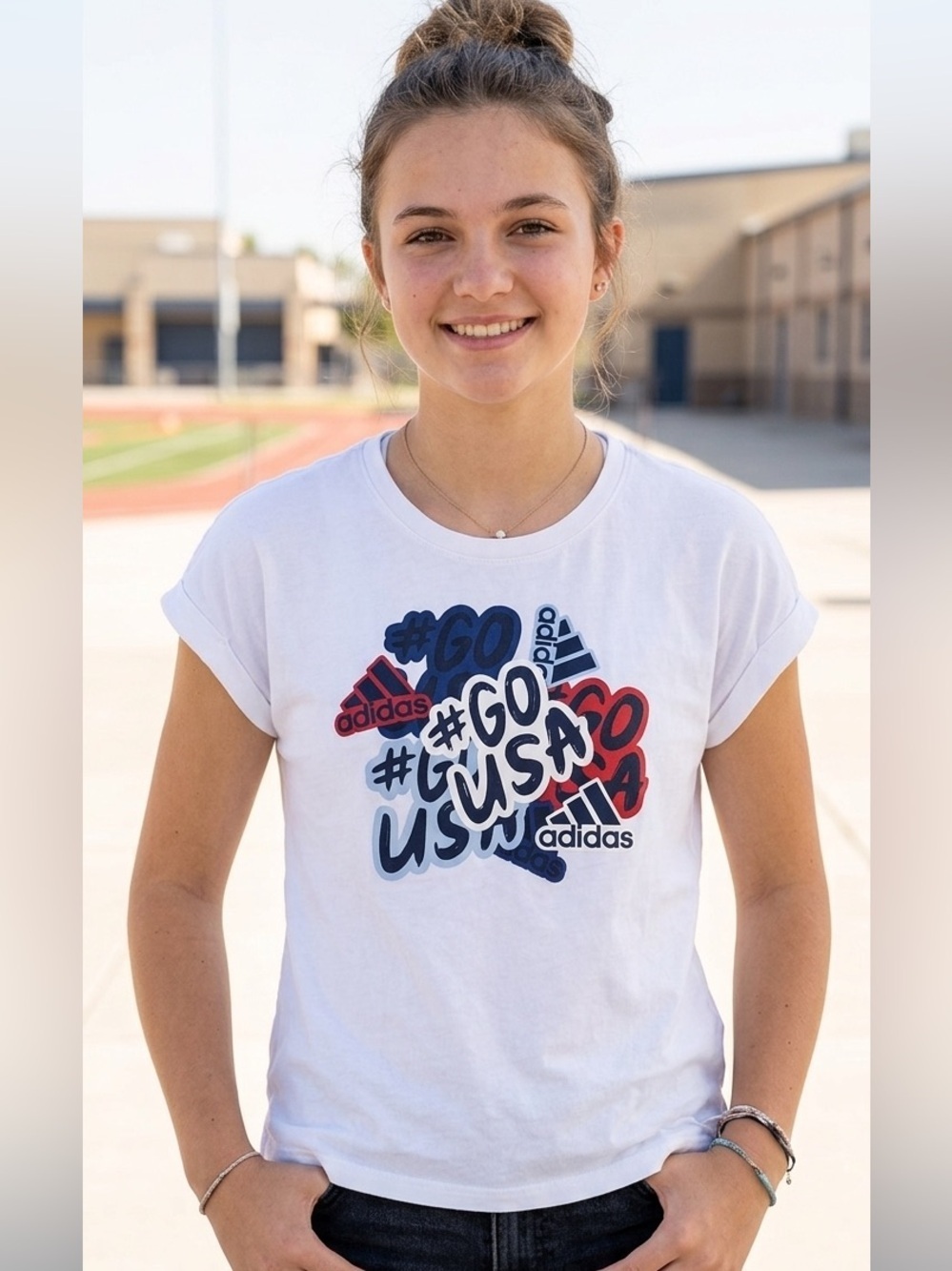 Adidas Go USA Girl’s Graphic T-Shirt Size XL (16)